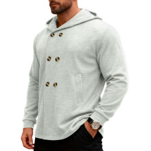(Light gray, S) Men's Slim-Fit Hooded Trench Coat, Casual Sporty Jacket