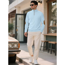 (Sky blue, 4XL) Men's Jacquard Casual Sports Sweatshirt with Button-Down Collar