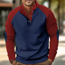 (Navy blue/burgundy, S) Felpa con maniche raglan in velluto a coste da uomo, primavera/autunno