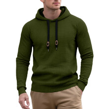 (military green, M) Men's Hooded Jacquard Pocket Sweatshirt, Small Check Quilted Fabric