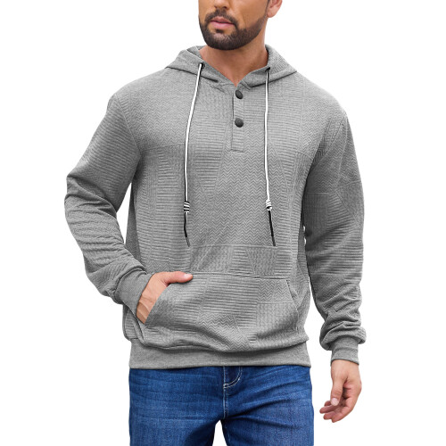 (grey, XXXL) Men's Solid Jacquard Hooded Half-Zip Sweatshirt