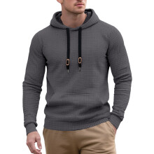 (Light gray, XXL) Herren-Kapuzenpullover mit Jacquard-Muster und Tasche, kleinkariertes Steppgewebe