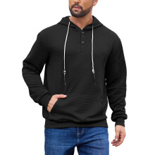 (black, S) Felpa con cappuccio e mezza zip in jacquard tinta unita da uomo