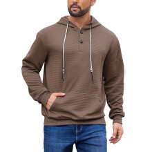 (coffee brown, S) Men's Solid Jacquard Hooded Half-Zip Sweatshirt