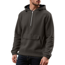 (coffee brown, M) Gefütterter Hoodie mit halbem Reißverschluss und aufgesetzten Taschen