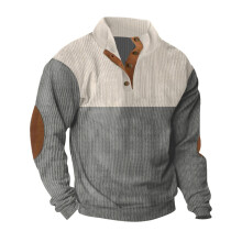 (grey, XL) Felpa color block con collo alto in velluto a coste da uomo taglie forti