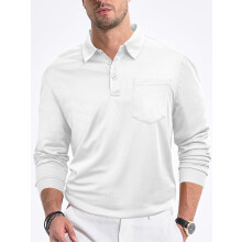 (White, XL) Men's Casual Loose-Fit Button-Down Solid Color Long-Sleeve Mesh Collar Shirt