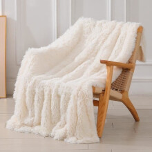 Super Warm Fleece Blanket, High Quality Faux Fur Marble, Sofa Throw, Ultra Soft and Fluffy, 130x160cm White