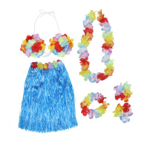 3Pièces Costume Hula Tropical Jupe Accessoires Fleuris 1