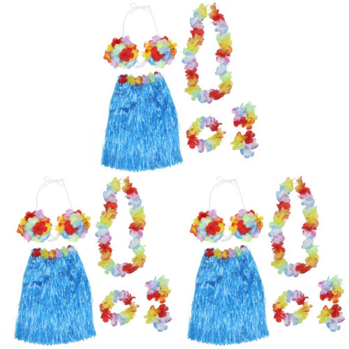 3Pièces Costume Hula Tropical Jupe Accessoires Fleuris 2