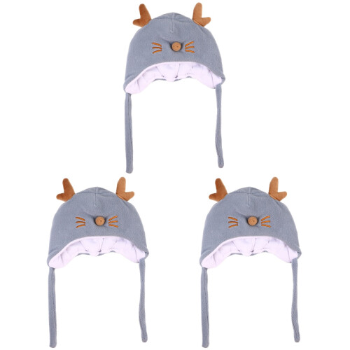 3Pièces Bonnet Bébé Hiver Coton Bleu Antilope Oreilles Chaud 2