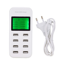 USB-oplader met LCD-display, meerdere USB-poorten, snellaadtechnologie, compact formaat, draagbaar ontwerp, automatische detectie, slimme