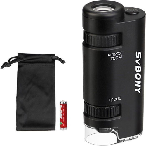 Svbony SV603 Portable Microscope with LED Light, 60x-120x Mini Handheld Aspherical Microscope with Battery, Pocket Microscope