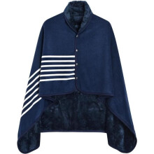 Damen-Multiway-Fleece-Ponchos, Schals, Wickel, warm, weich, großer Umhang mit Knöpfen, karierte Decke, Marineblau