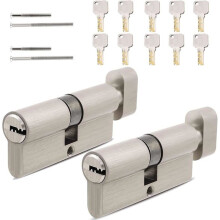Set van 2 slotcilinders 30/30, 35/35, 40/40, met 5 sleutels, profielcilinder, dubbele cilinder, keersleutel, geschikt voor