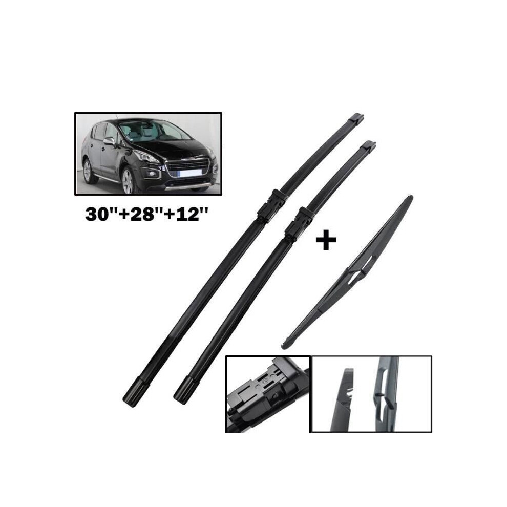Set Of 3 Front And Rear Wiper Blades For Peugeot 3008 Mk I 2009 2010 2011 2012 2013 2014 2015 2016 8581602624686