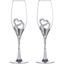 Set van 2 creatieve hartvormige champagneglazen voor bruiloften, huwelijkscadeaus, zilver