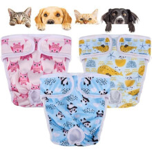 Pack of 3 Washable Dog Diapers, Reusable Incontinent Dog Diapers, Panties for Female Dogs in Heat - S