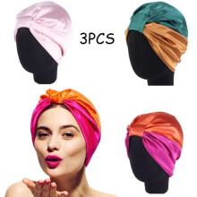 Nightcap, Double Layer Tie-On Sleep Cap, Satin Shower Cap, Stretchy Night Hood, Sleep Hat (3 pcs)