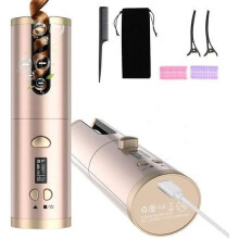 Cordless Automatic Curling Iron, Portable Auto Rotating Curling Iron, USB Rechargeable Hair Curler, 6 Temperatures-Gold