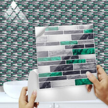 20 stuks zelfklevende waterdichte verwijderbare stickers 15x15cm grijs groen mozaïek patroon tegelstickers voor keuken en badkamer
