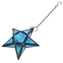 4Pcs Blue Glass Star Hanging Lantern Candle Holder for Home Decor