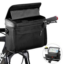 Fietsstuurtas van 5 liter met touchscreen, fietsmand vooraan met adapter voor snelle installatie en verwijdering, fietstas vooraan
