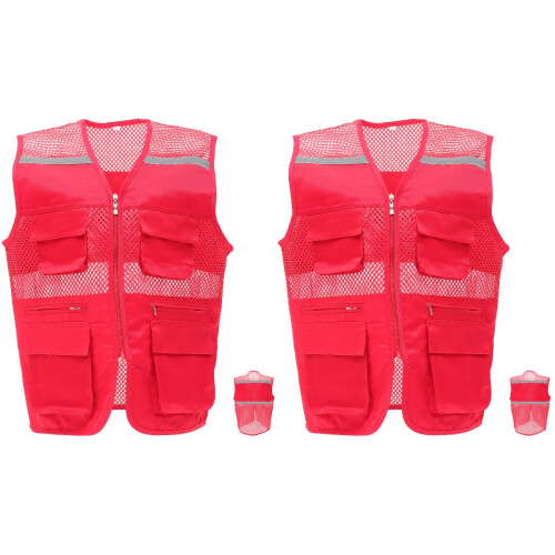 2Pièces Gilet Réfléchissant Rouge Confortable Poches Multiples 1