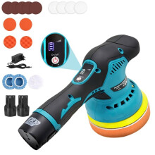 Accu-autopolijstmachine, autopolijstset, 2 x 12V-batterijen, orbitale polijstmachine met 16 accessoires, 2800-5500 RPM