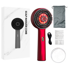 Electric Scalp Massage Brush, Hair Oil Applicator, 360 Kneading Massage, 3 Speeds, Red