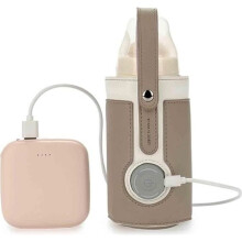 Draagbare USB lederen babyflessenwarmertas met verstelbare 3 temperatuurinstellingen, thermostaat voor babymelkverwarmer thuis/auto - bruin