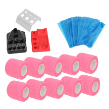 Tattoo Supplies Set 10pcs Grip Tape, 200pcs Pen Covers & Color Rack Pink