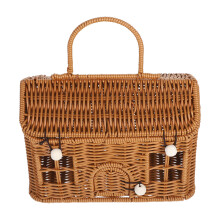 3Pcs Handheld Brown Woven Baskets for Picnic, Wedding, and Home Decor