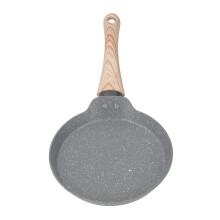 Large Grey Aluminum Alloy Frying Pan with Wooden Handle, Non-Stick Skillet
