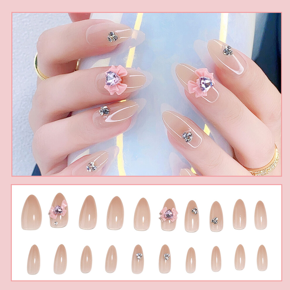 Penghui-Toys 30Pcs Almond Press-On Nail Bowknot Rhinestones Decor Artificial Nail For Women Girls Nail Salon At Home