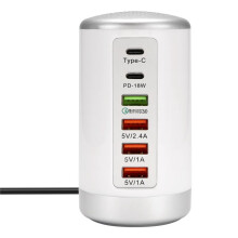 65 W USB-Multiport-Ladegerät-Hub QC3.0-Schnellladegerät 6-Port-Typ-C-PD-Ladegerät Ladestation für Mobiltelefone A US-Stecker