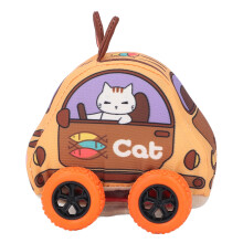 Soft Fabric Pull Back Car Toy for Toddlers 1-3 Years Old, Cartoon Cat Design