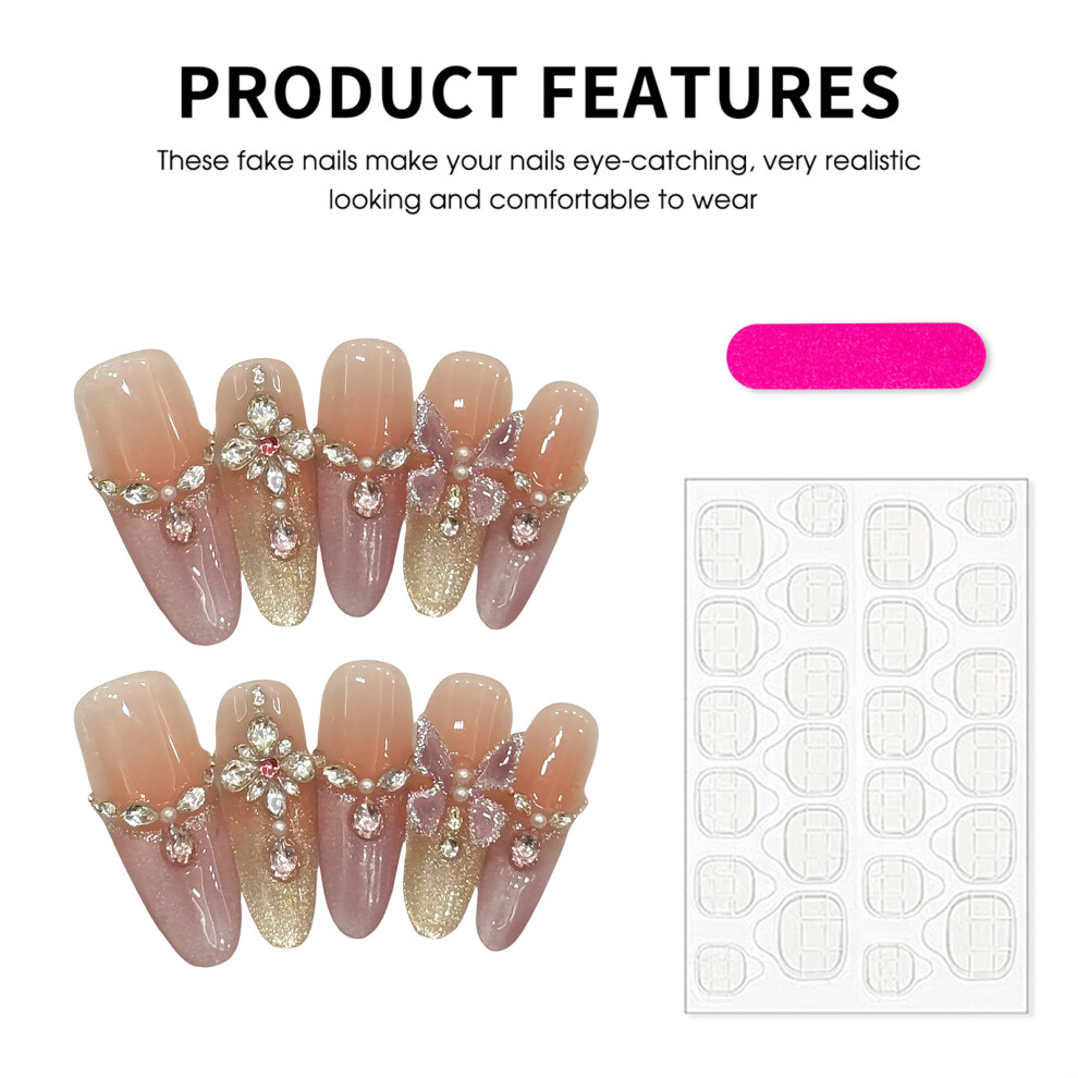 Zhouq-Outdoors (Xs) 10Pcs Glossy French False Nails, Long Lasting & Waterproof