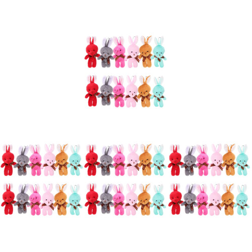 48Pcs Plush Bunny Keychain Pendants Assorted Colors Soft Rabbit Charms