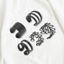 (Matte Black) Women\'s C-Shape Huggie Ear Cuff Set