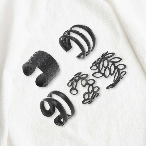 (Matte Black) Women\'s C-Shape Huggie Ear Cuff Set