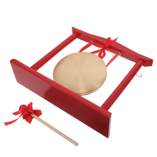 Gong Traditionnel Chinois Bois Et Cuivre Stand Stable