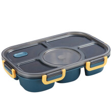 (Blue) Microwave Divided Plate Lunch Box with 5 Compartments Portable Bento Case Separate Dinning Food Tray for Student Office