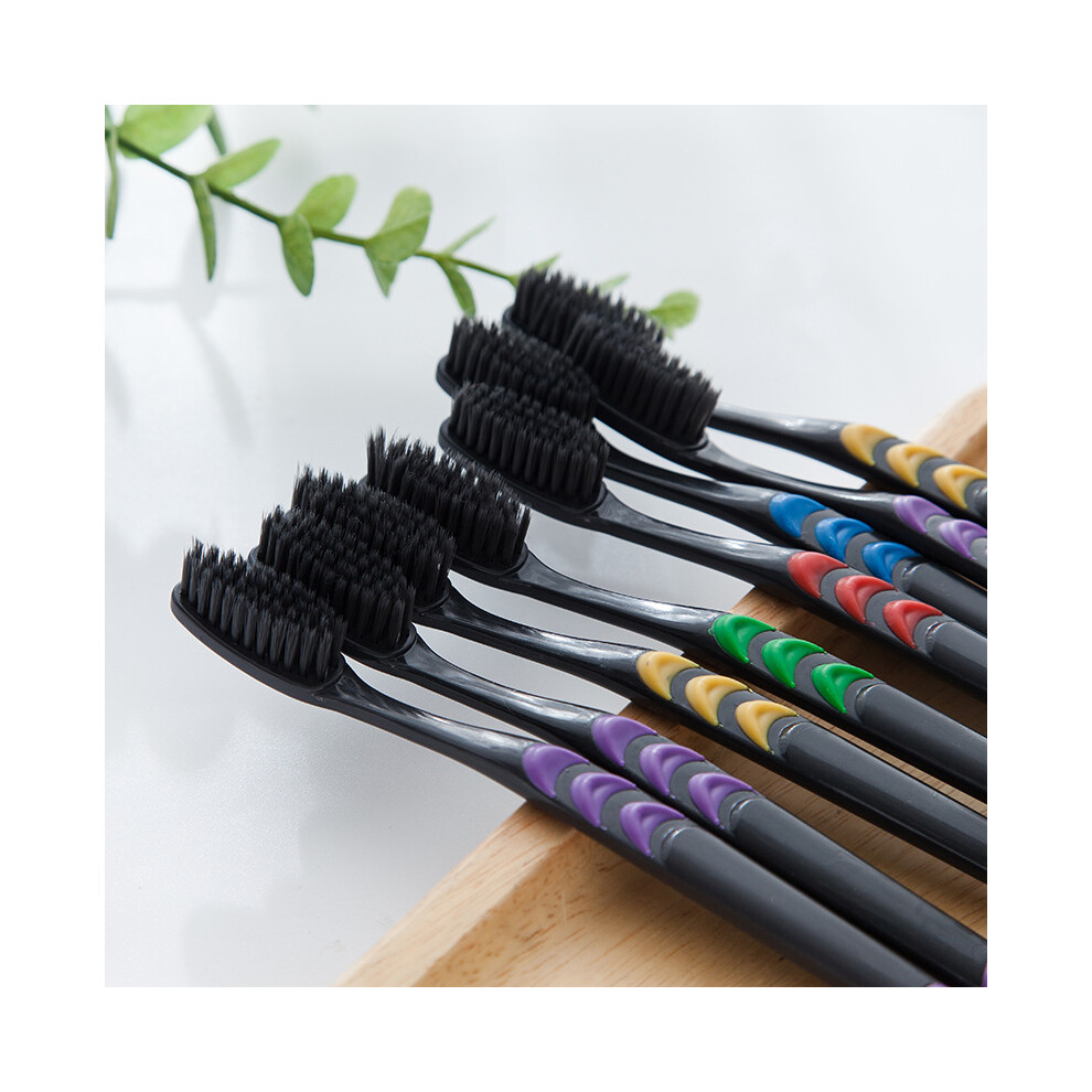 Hue-Grain 10Pcs Bamboo Charcoal Toothbrush, Soft Bristle, Eco-Friendly