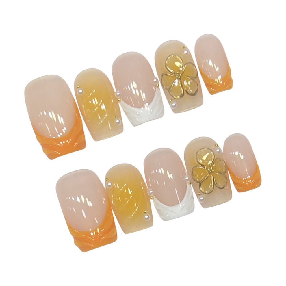Roc-Electron (Xs) 10Pcs French Orange False Nails, Long Lasting & Flexible