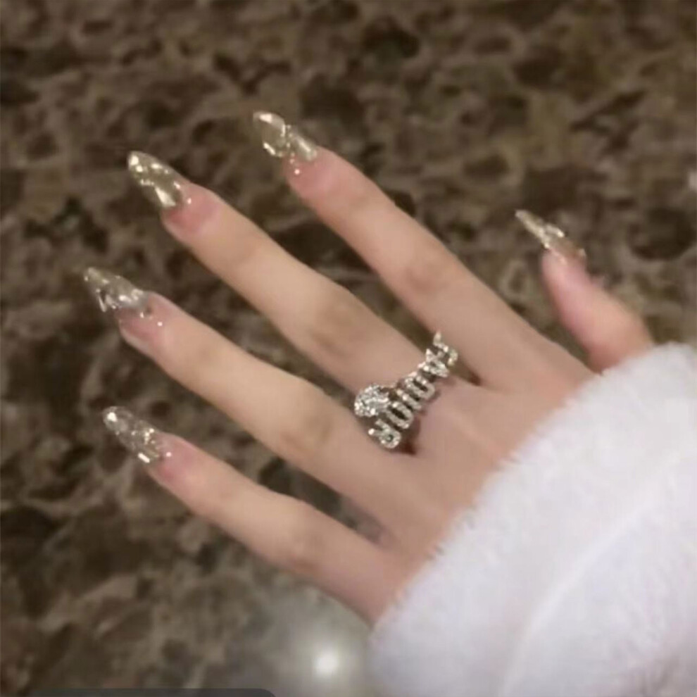Penghui-Toys Gold (Jelly Glue Model) Champagne Temperament Fake Nails Durable And Never Splitting Fake Nails For Women And Girl Nail Salon