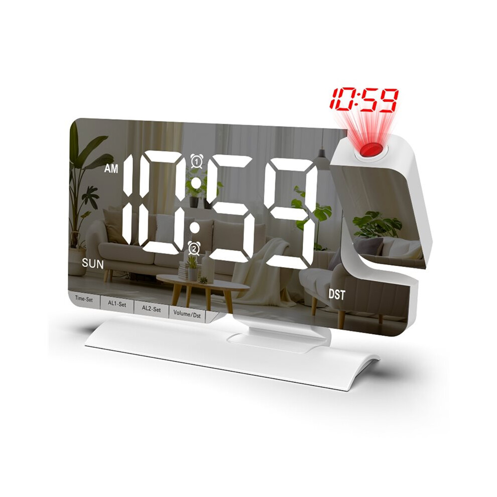 Projection Digital Clock,Alarm Clock Bedside,7.3'' Led Mirror With Date Display,Dual Alarm,Dst,Snooze Function White 4712005647246