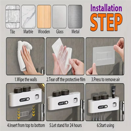 UV Toothbrush Sterilizer Automatic Toothpaste Dispenser Wall Mounted Toothbrush Storage Box Rack Clock Display