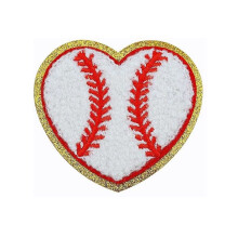 12PCS Baseball Heart Patch Gold Edges Baseball Iron Patches Baseball Applique for DIY Decorative Clothing