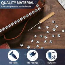 1250 Peças de Tachas Metálicas, Tachas Piramidais Quadradas de 10 mm e Tachas Redondas em Forma de Cúpula para Artesanato, com Furador, Pontas